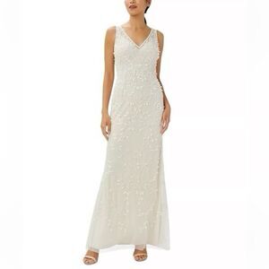NWT Adrianna Papell Ivory Sequin Beaded Sleeveless Gown Dress Sz 2 Formal